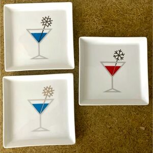 3Crate & Barrel Appetizer Square Plates Jack Frost Martini Holliday Collection